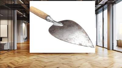 Rustic metal hand trowel with a wooden handle isolated on a transparent background. perfect for gardening and masonry tool collections. Wall mural