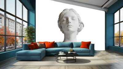 Serene marble statue head with eyes closed, capturing tranquility and classical beauty. Ideal for art and historical visuals. Wall mural