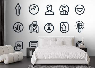 Set of 15 minimalist line icons representing various office tasks and communication elements, ideal for web and app design. Wall mural