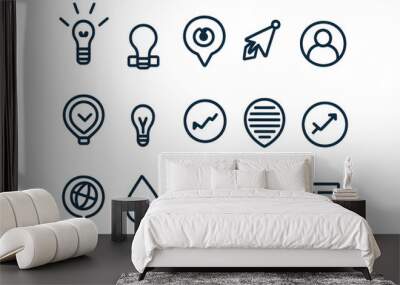 Set of creative outline icons illustrating ideas, communication, thinking, and feedback for business and technology usage. Wall mural