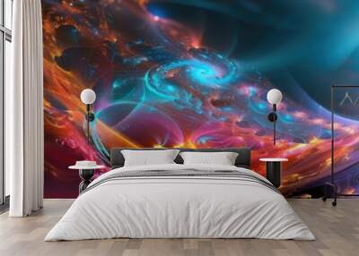 Vivid abstract digital art with vibrant colors and swirling patterns. Perfect for backgrounds and art projects. Wall mural