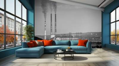 the largest air pollutant in western ukraine is coal-fired power plant burshtyn tes. 2 flue gas stac Wall mural