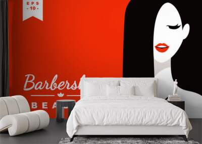 Hair salon with women face and scissors silhouette Wall mural