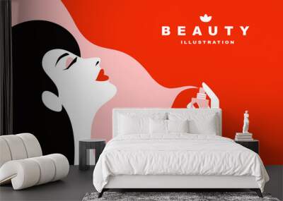 Woman using perfume. Flat art style. Wall mural