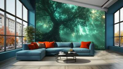 Enchanted Forest with Glowing Lights Wall mural