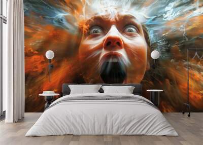 Screaming Woman with Abstract Background Wall mural