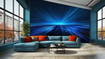 Blue ray light, pure black background, with a sense of technology Wall mural