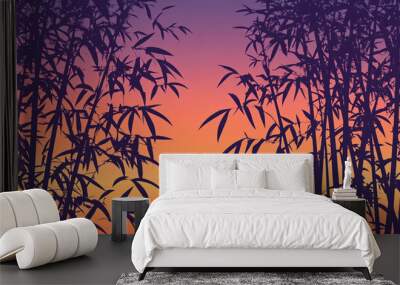 sunset on bamboo background illustration Wall mural