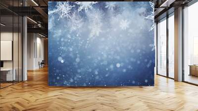 Winter background with snowflakes and bokeh lights. Christmas background. Wall mural