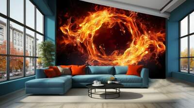 Burning Fire ring on black background Wall mural