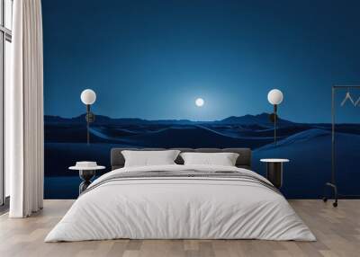 Moonlit desert landscape, silvery sand dunes, cool night tones Wall mural