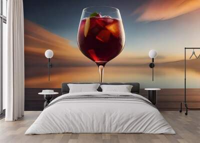 glass of red wine at sunset Wall mural