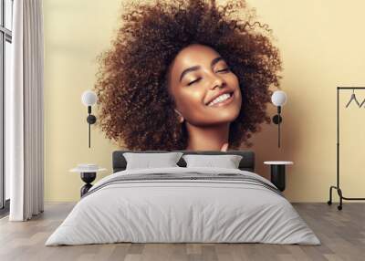 beautiful black woman . beauty portrait of african american woman with clean healthy skin on beige b Wall mural