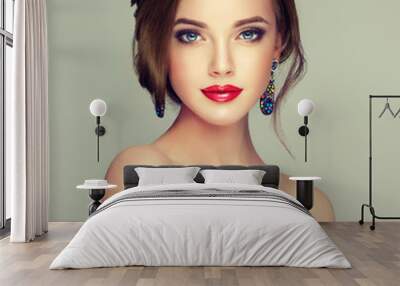 Beautiful model girl  with elegant hairstyle . Woman with fashion style makeup Wall mural