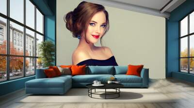 Beautiful model girl  with elegant hairstyle . Woman with fashion style makeup
 Wall mural