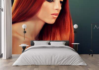 Beautiful model with long red hair Wall mural