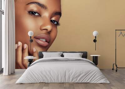 Beauty portrait of African American girl with afro hair . Beautiful black woman . Cosmetics, makeup and fashion Wall mural