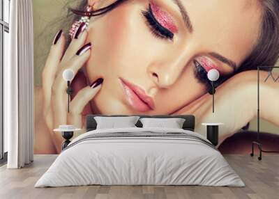 Fashion Beauty Model Girl. Manicure and Make-up Wall mural