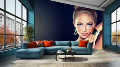 fashion woman with jewelry .  girl with the hair ban and fashionable jewelry , earrings ,bracelets Wall mural