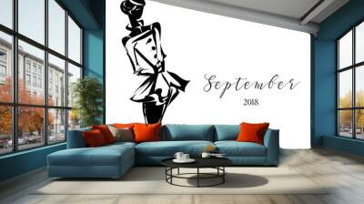 Black and white fashion calendar with woman model silhouette logo. Hand drawn vector illustration Wall mural