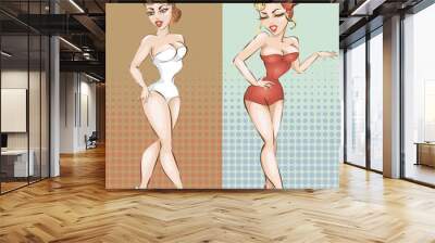 sexy pin-up girl in lingerie, vector illustration Wall mural