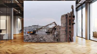 construction equipment destroys affected houses war in Ukraine Wall mural