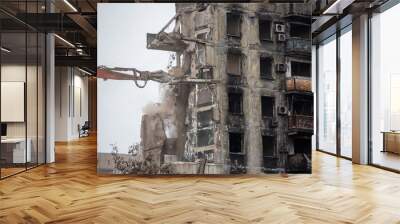 destroyed and burned houses in the city Russia Ukraine war Wall mural