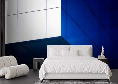 fragment of the wall of a modern blue building on a white background Wall mural