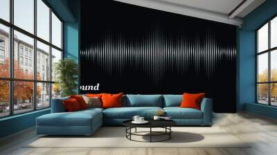 Vector sound wave. Abstract music pulse background. Audio track wave graph of frequency isolated on black background. Wall mural