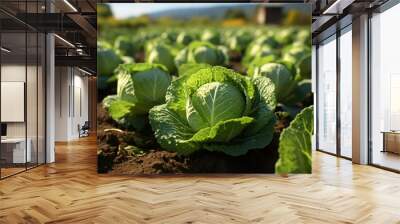 A field of cabbage on the background of a magical landscape Wall mural