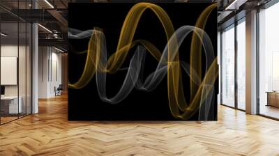 Abstract black background with golden glowing lines and waves for luxury design template, Black elegant background with wave gold line modern luxury. Elegance of wispy, translucent smoke rising. Wall mural