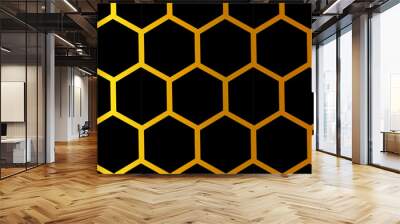 Golden seamless pattern on a black background. Abstract hexagon gradient colorful light pattern with a black background technology style.  Polygonal pattern background.  Triangles Style.  Wall mural