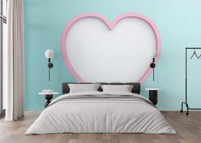 Empty heart shape frame mockup, Happy valentines day concept, 3D rendering illustration Wall mural