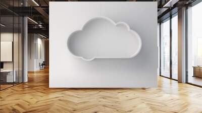 Empty white hanging shelf cloud shape for product display mock up. 3D rendering illustration. Wall mural