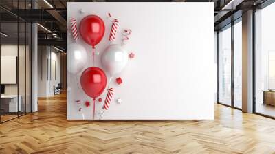 Indonesia independence day decoration background with balloon, firework rocket, confetti, copy space text, 3D rendering illustration Wall mural