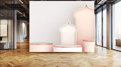 Islamic display podium decoration background on white, ramadan kareem, mawlid, iftar, isra  miraj, eid al fitr adha, muharram, copy space text area, 3D illustration. Wall mural