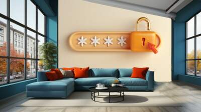 Password secure login access with yellow padlock, 3d rendering illustration Wall mural