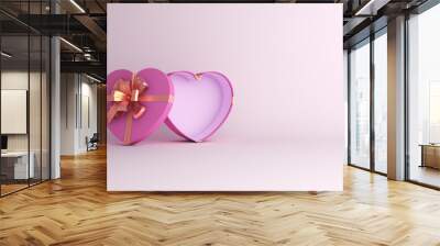 Pink opened heart shape gift box with copy space, Happy valentines day concept, 3D rendering illustration Wall mural