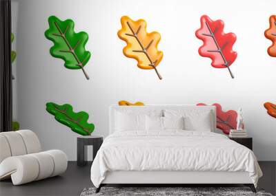 Set of oak leaves cartoon style on transparent background, 3d rendering illustration Wall mural