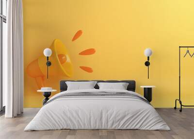 Yellow megaphone cartoon style copy space text, 3d rendering illustration Wall mural