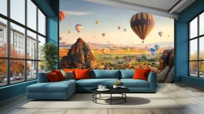  Hot air balloons flying over spectacular Cappadocia.Turkey Wall mural