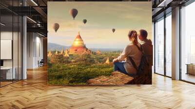 young couple in summer vacation travels around myanmar. Wall mural