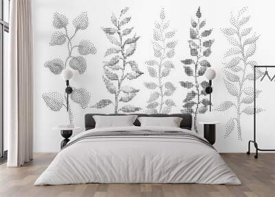 Universal trend dotty leaves set. Dotted bright bold elements co Wall mural