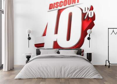 3d sales red and white discount price tag for composition 40 percent, amazing for product promotion Wall mural