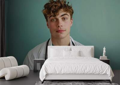 Young man as a doctor portrait with curly hair portrait Wall mural