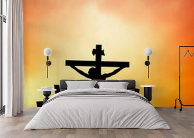 illustration of crucifixion at sunset Wall mural