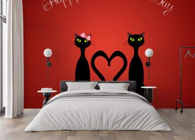 two cats in love for valentine's day Wall mural