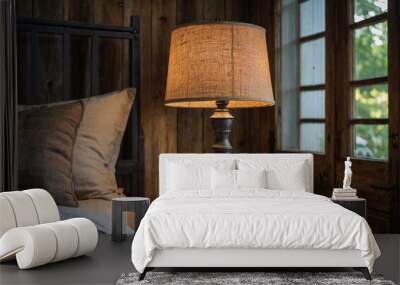 A rustic table lamp made from reclaimed wood and iron Wall mural