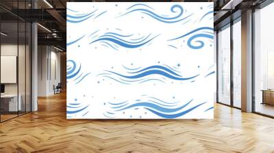 Wind Air Flow Elements Flowing Arrow Air Flow Direction, Doodle wind line sketch set. Hand drawn doodle wind motion, smoke flow art, abstract line Vector illustration Wall mural