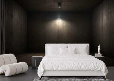 Empty black dark room with wooden flooring Wall mural